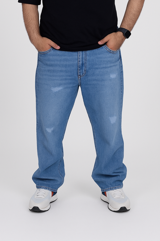 Loose Fit ZAGLA Rough Pattern Baggy Jeans – Classic Blue